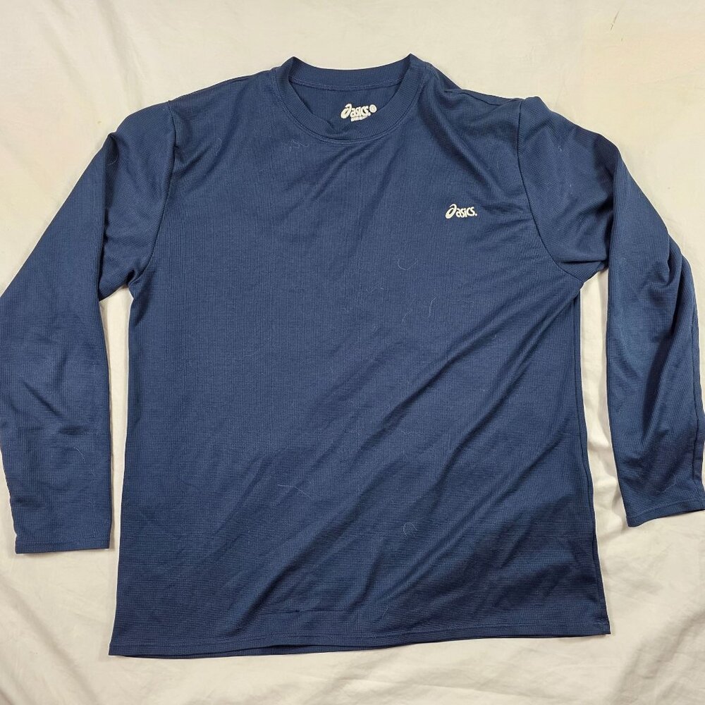 Asics Long Sleeve Mens Shirt Size Large Blue Performance Activewear Made In USA